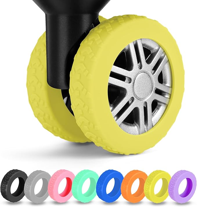 8 Pack Luggage Wheel Covers for Dual Spinner Wheels, Silicone Suitcase Wheel Protectors for 2.0"-2.4" Wheels, Noise Reducing & Anti-Scratch Tire Sleeves, Travel Accessories for Checked & Carry On