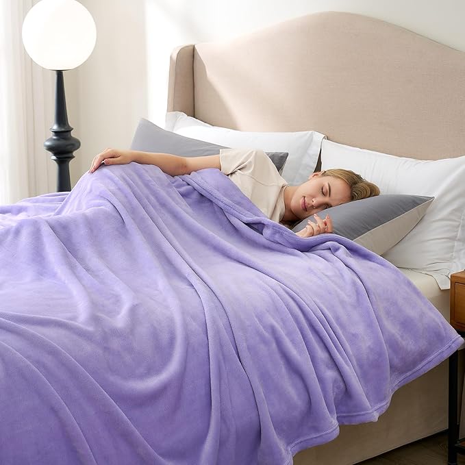 Hansleep Fleece Lilac Twin Blanket, Super Soft Flannel Fuzzy Plush Cozy Blanket for All Seasons, Lilac, Twin 60x80 Inches