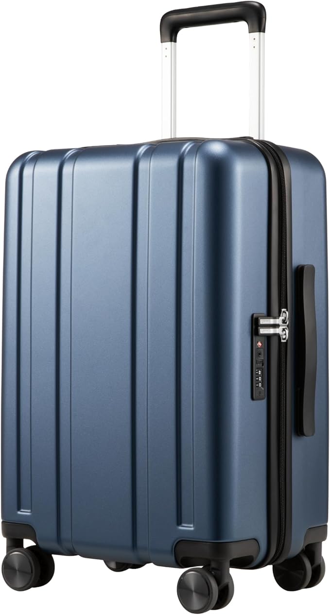 LUGGEX Carry On Luggage 22x14x9 Airline Approved, L2 100% PC Hard Shell Travel Suitcase with Smooth Spinner Wheels, TSA Lock (EX-Core, Blue, 20 Inch, 40L)