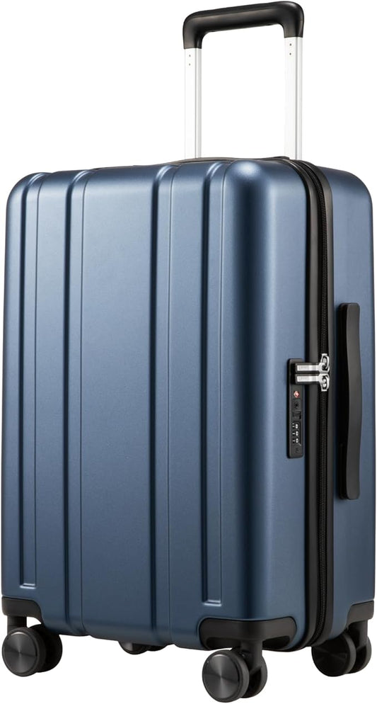 LUGGEX Carry On Luggage 22x14x9 Airline Approved, L2 100% PC Hard Shell Travel Suitcase with Smooth Spinner Wheels, TSA Lock (EX-Core, Blue, 20 Inch, 40L)