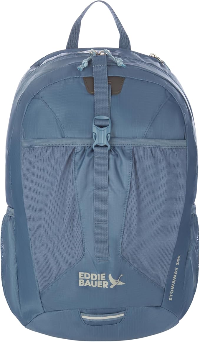 Eddie Bauer Stowaway Packable Backpack | Travel | Outdoor | Lightweight | Foldable | Durable | Ripstop Polyester | 30L - Blue Tile