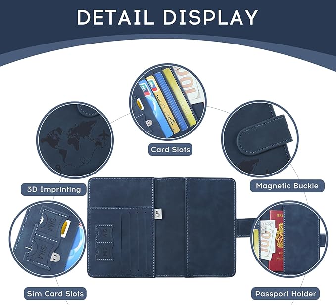 ILIYAH-Passport Cover-Passport Holder Travel Wallet-RFID Blocking Passport Case Travel Accessories Card Holder Wallet Unisex Travel Gifts (Navy MG)