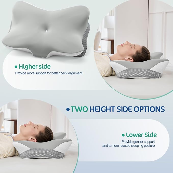 Cervical Pillow for Neck and Shoulder Pain Relief, Ergonomic Memory Foam Contour Pillow with Adjustable Dual Heights, Breathable Pillowcase, Orthopedic Support for Side Back Stomach Sleepers