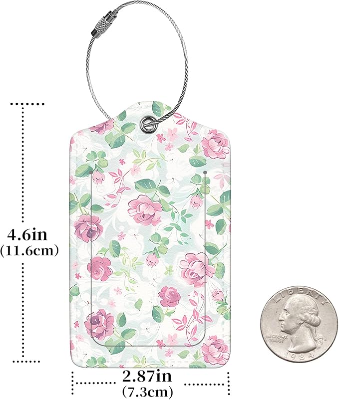 2 Pcs Luggage Tags for Suitcase, Cute Unique PU Leather Travel Bag Tag with Privacy Cover ID Label Address Card and Durable Metal Ring Suitable for Men Women Children Backpack,Flower A