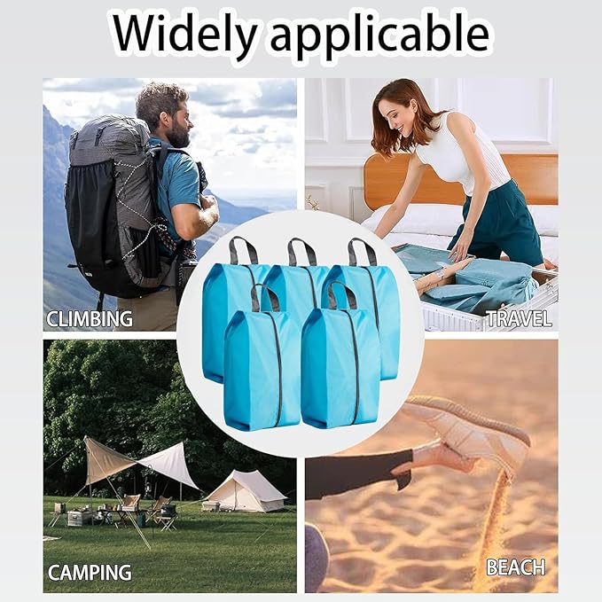5Pcs Large Travel Shoe Bags Portable Travel Gifts Shoe Organizer with Zipper Closure, Waterproof Nylon Shoe Storage Organizer with Handle Travel Bags For Men and Women, Blue