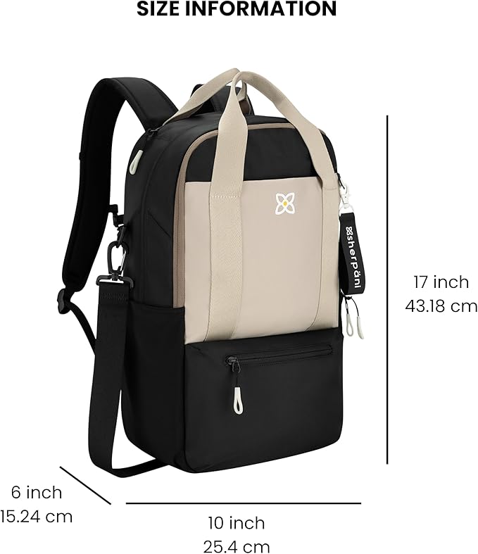Sherpani Camden, Convertible Backpack, 3 in 1 Tote Bag, Crossbody Bag, Cross Body Purse, 18L Travel Backpack, Travel Gifts for Women, RFID Protection, Fits 13” Laptop (Con Leche Classic)