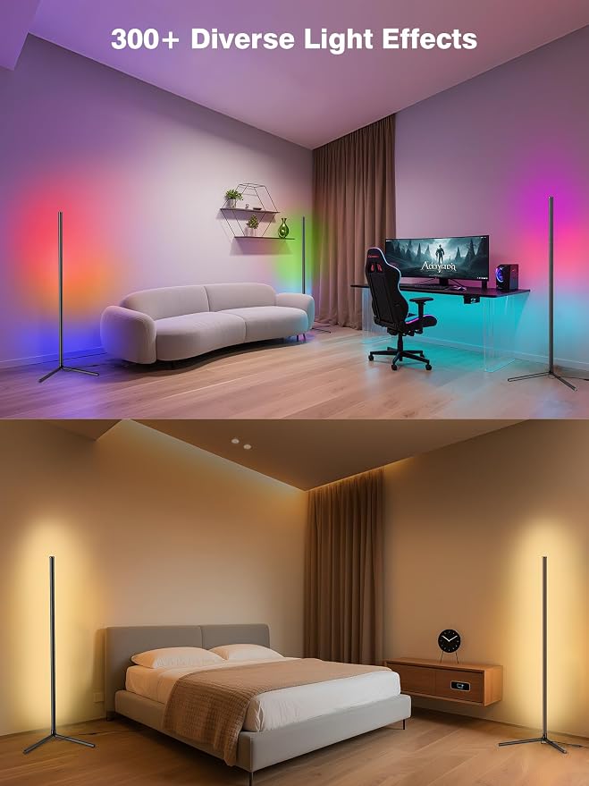 RIYO LED Corner Floor Lamp App Remote Control Music Sync Ambient Lamp | 16 Million Colors, 68+ Scene Modes, Ambient Lighting for Living Room, Bedroom, and Gaming Room