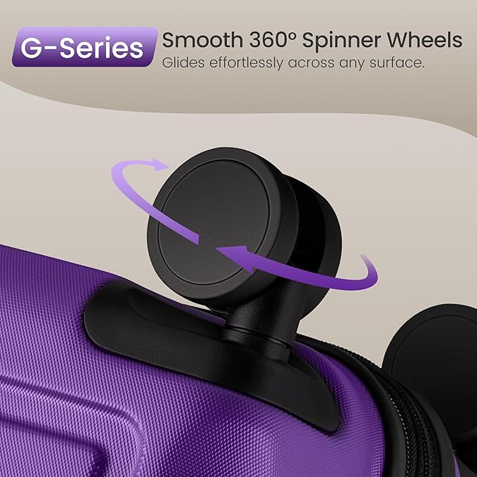 SHOWKOO Luggage Sets Expandable 100% PC Durable Suitcase Sets Double Wheels TSA Lock 4 Piece Luggage Set Purple