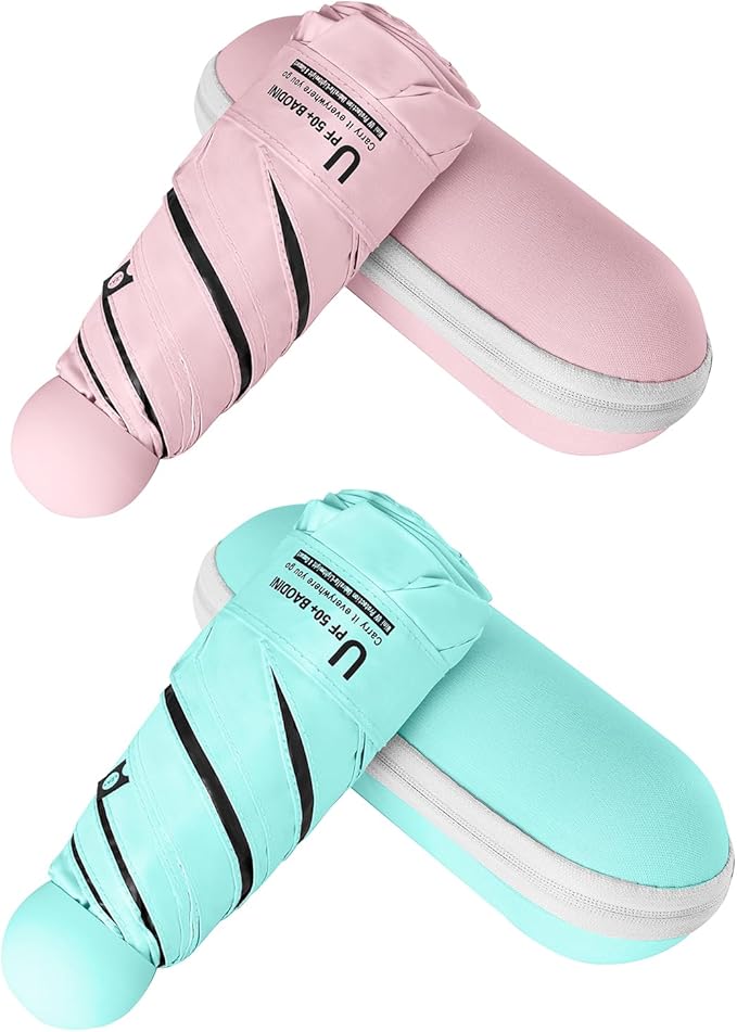 BAODINI Travel Essentials Mini Umbrella for Purse With Case Small Compact UV Sun Protection Lightweight Tiny Pocket Manual Open Close Umbrella for Women Kids and Men Fits Purse Backpack