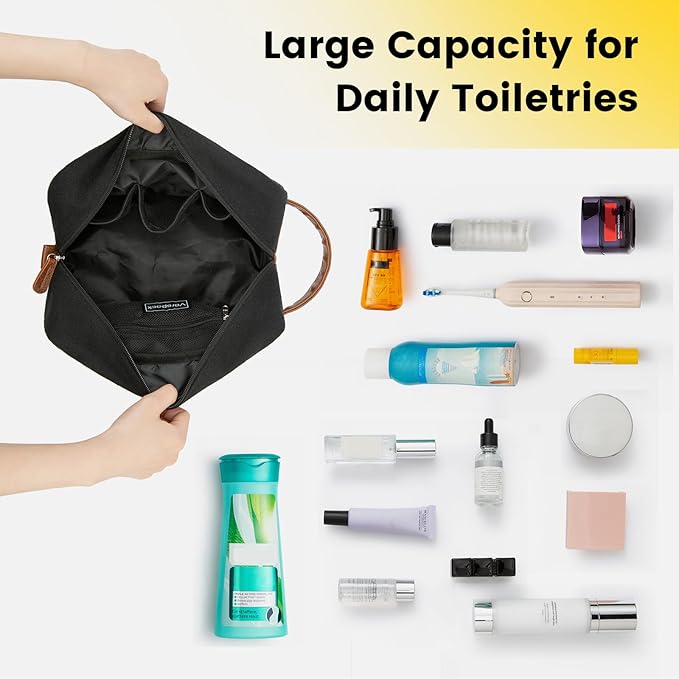 Vorspack Travel Toiletry Bag - Hanging Toiletry Bag for Men Water Resistant Canvas Shaving Bag with Large Capacity for Travel - Black