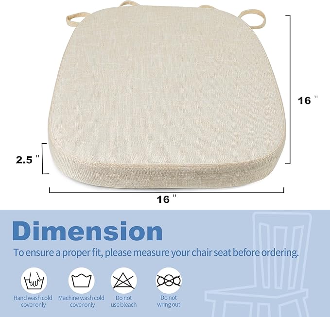BUYUE Thickened 2.5" Dining Chair Cushions Set of 6, U-Shape High Density Foam Comfortable Chair Pads for Kitchen, Slip Resistant Indoor Seat Cushions (6 PCS, Beige)