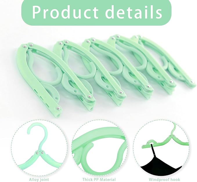 6PCS Portable Folding Clothes Hangers Clothes Drying Rack for Travel (Green)