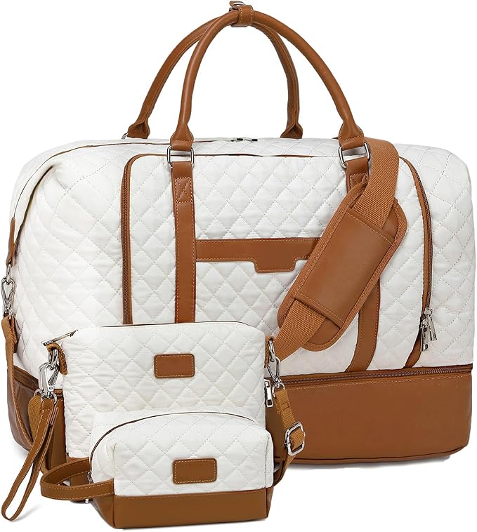 Weekender Bag, Large Travel Duffel Bag for Women, Carry on Overnight Bag with Shoe Compartment and Toiletry Bags