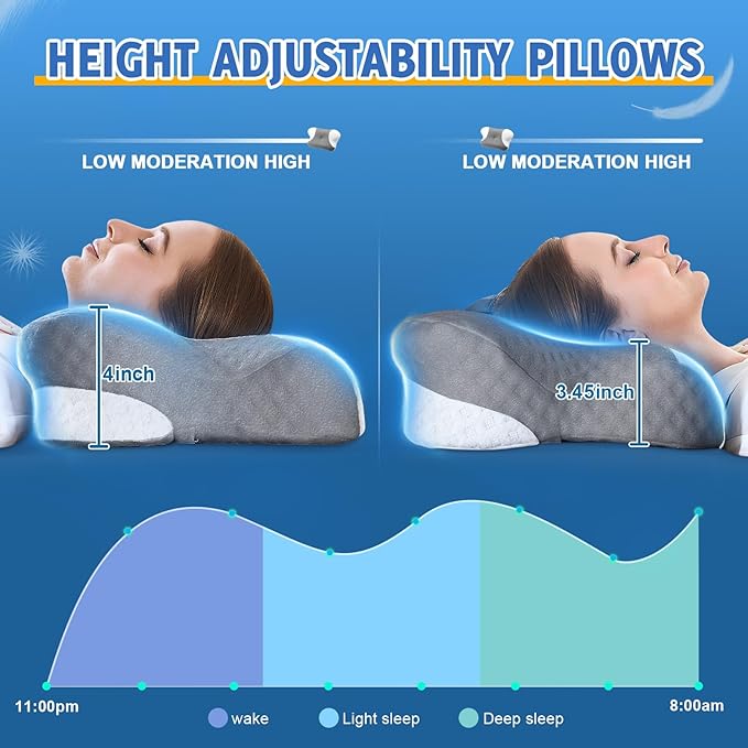 Cervical Neck Pillows with Memory Foam - Neck Pillows for Pain Relief Contour Memory Foam Pillows Ergonomic Neck Support - Adjustable Orthopedic Bed Pillows with Breathable Pillowcase for Sleeping