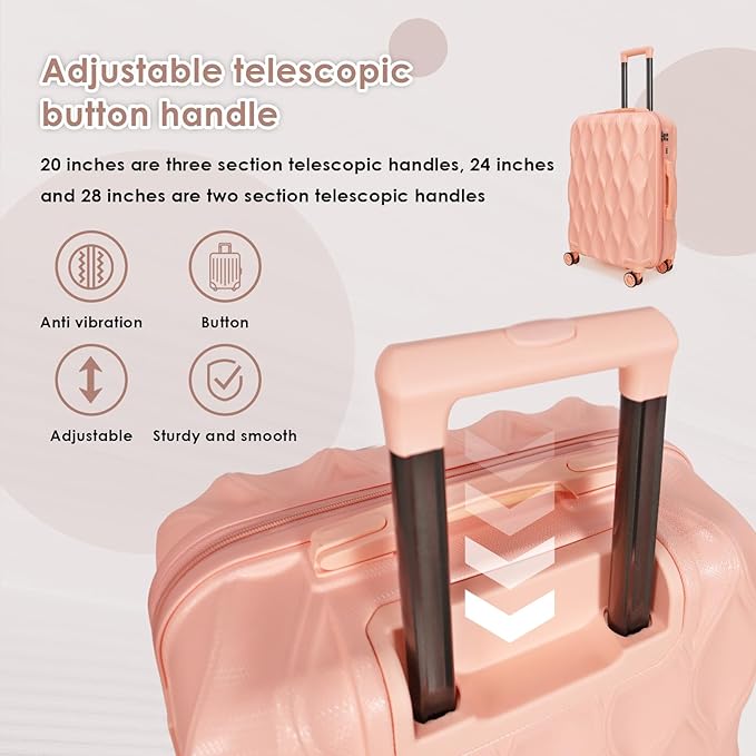 luggage sets 3 piece, 3 piece luggage sets with spinner wheels Hardside Lightweight Luggage 20in 24in 28in. (pink)