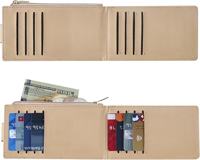 Chelmon Womens Wallet Slim RFID Blocking Bifold Multi Card Case Wallet with Zipper Pocket (Khaki)