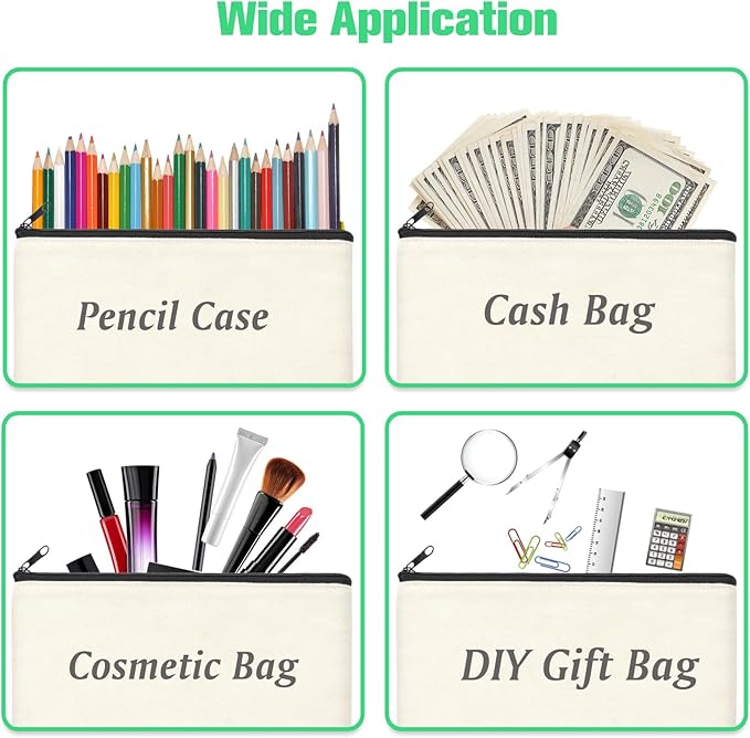 ZeeDix Canvas Pouch- Multi-purpose Cosmetic Bag with Zipper, DIY Craft Canvas Zipper Pouch Blank Makeup Bags Bulk Travel Toiletry Bag for Storage (8.3 x 5 inches)