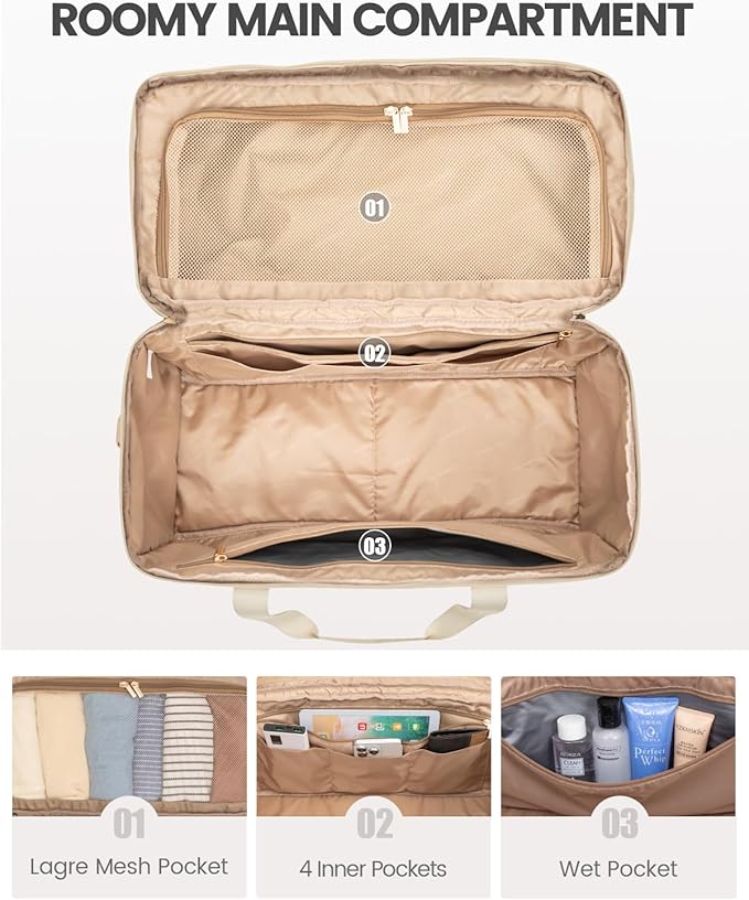 LOVEVOOK Travel Duffle Bag - Weekender & Overnight Bag with Toiletry & Wet Pocket, Carry-On Size, 3pc Set