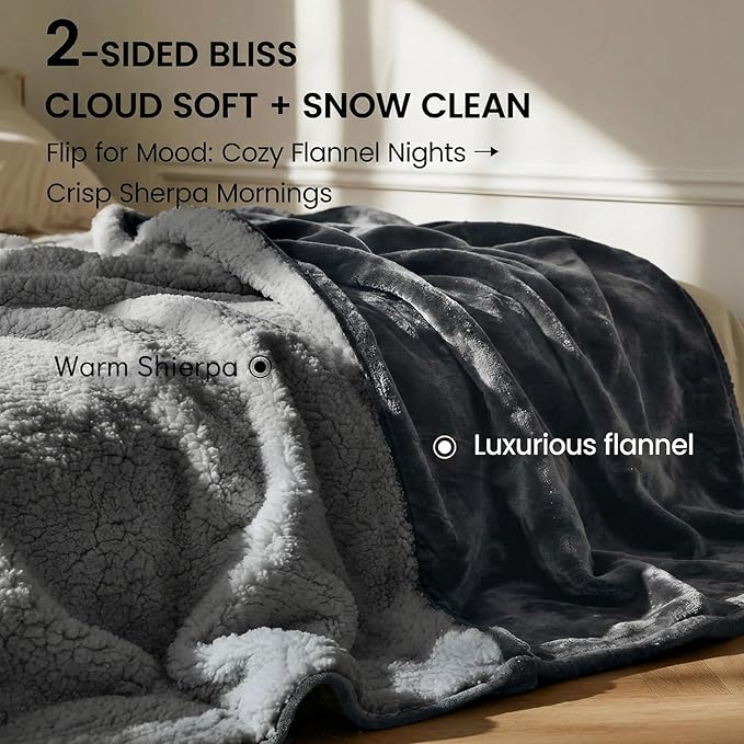 King Size Waterproof Blanket for Bed Couch, Gray 82'' x 82'' Double Side Leakproof Reversible Sherpa Flannel Fleece 3-Layer Lightweight Blanket, Absorbs 80oz, Machine Washable