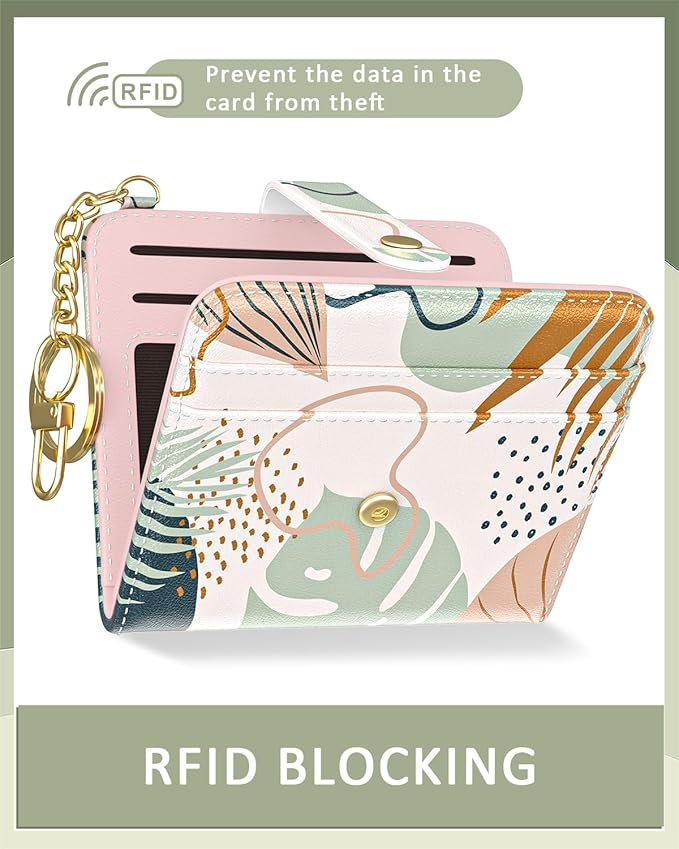 Aiawoxc Womens Wallet, RFID Small Wallets for Women, Slim Compact Credit Card Holder, Cute Leather Bifold Ladies Purse with Zipper Coin Pocket and ID Window, Boho Leaves