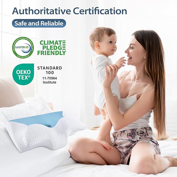 HOMCA Cervical Pillow Memory Foam Pillows - Contour Memory Foam Pillow for Neck Pain Relief, Orthopedic Neck Bed Pillow for Side Sleepers Back and Stomach