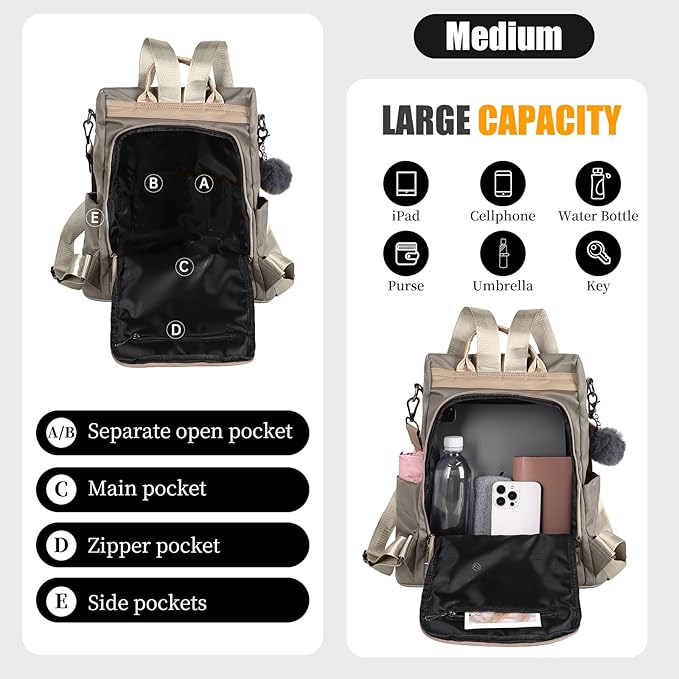 PINCNEL Women Backpack Purse Waterproof Nylon Anti-theft Rucksack Lightweight Shoulder Bag