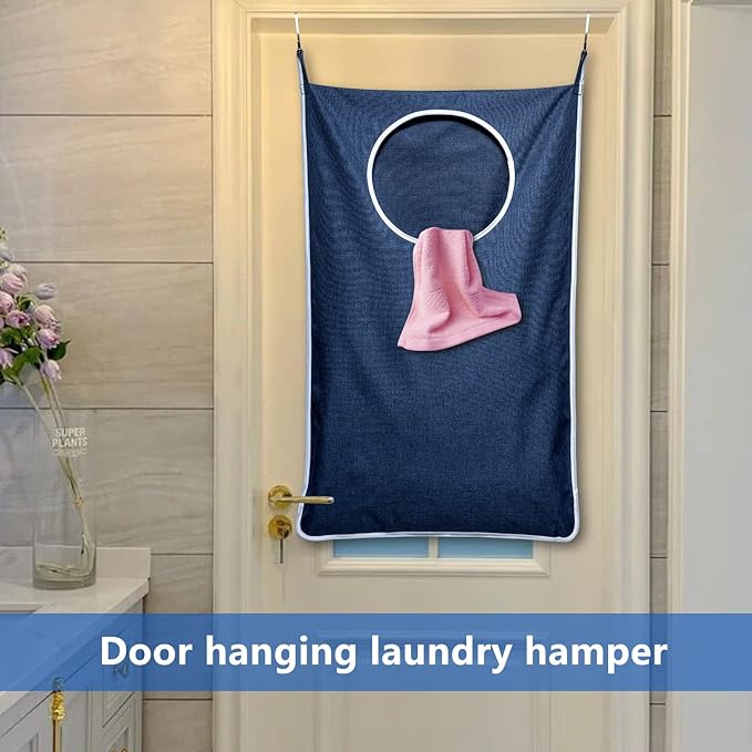 KEEPJOY XL Hanging Laundry Hamper Bag, Large 36"x22" Clothes Hanging Hamper with Strong Hooks for Dirty Clothes Laundry Storage Bag (Blue,1-Pack)