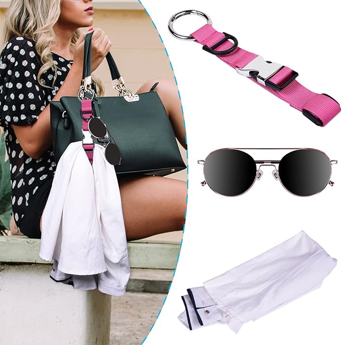 Wisdompro Jacket Gripper Strap, Add a Bag Luggage Straps Baggage Suitcase Belts Travel Accessories with Hook and D-Ring - Make Your Hands Free, Easy to Carry Your Extra Bags - Hot Pink