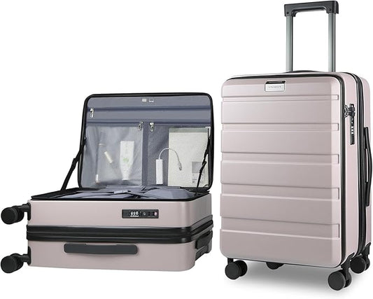 KROSER Carry On Luggage with Spinner Wheels & Built-in TSA Lock, Expandable Top Opening Hard Shell Suitcase Large Capacity Durable Rolling Luggage with USB Port, Carry-On 20-Inch, Matte Purple/Pink