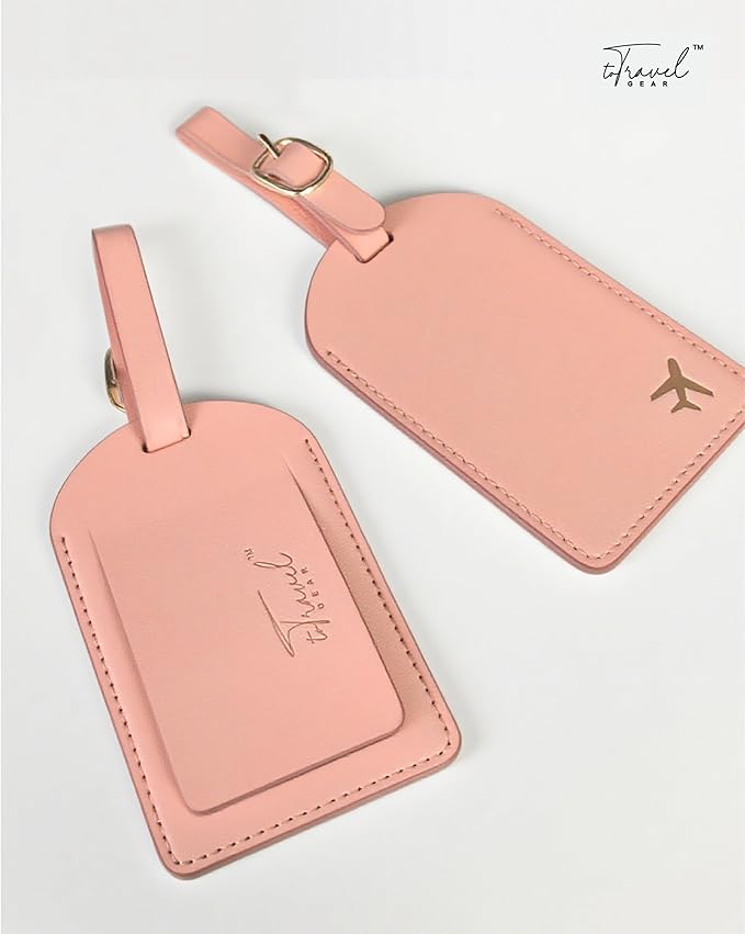 Luggage Tags for Suitcases, PU Leather Travel Tags for Luggage. (Warm Nude)