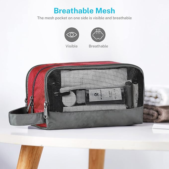 Gonex Travel Toiletry Bag Nylon, Shaving Bag Toiletry Organizer Red