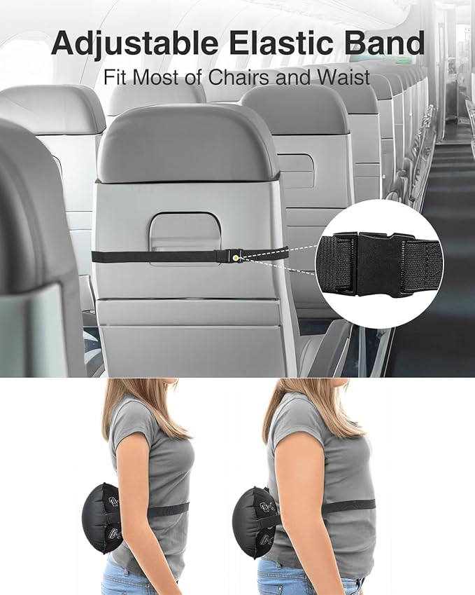 Luxtude Inflatable Lumbar Pillow for Airplane Travel, Lumbar Support Pillow for Office Chair/Car, Self-Inflating Travel Airplane Pillows, Back Support Pillows for Reducing Back/Neck Pain
