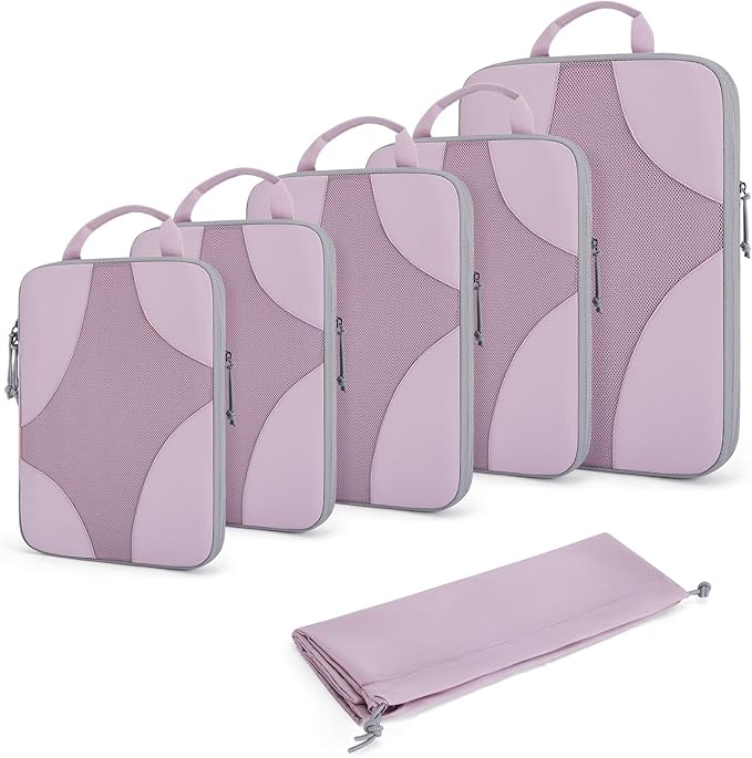 BAGSMART Compression Packing Cubes for Travel, Compressible Luggage Organizer for Cruise Ship, Lightweight Travel Essentials 6-Pack 1L+2M+2S+1Shoe Bag