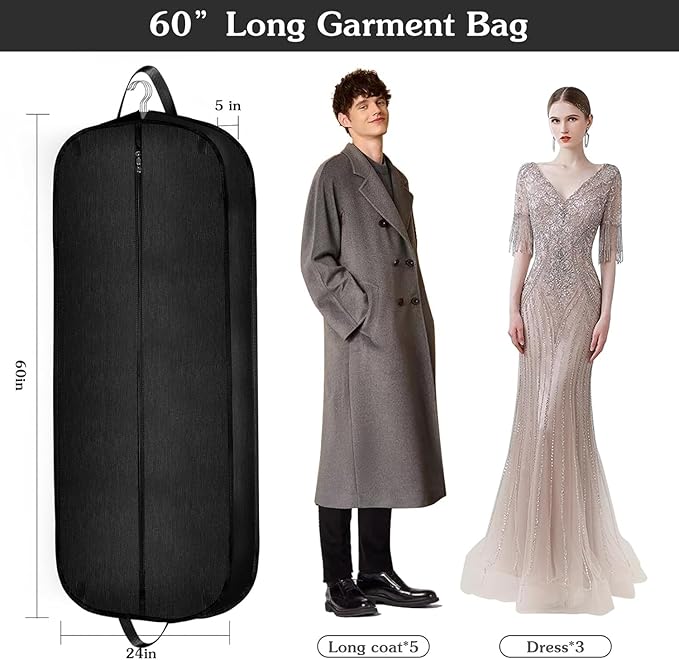 Limoomil 60 Inch 2 Packs Heavy Duty Tear Resistance Wedding Dress Bag for Wedding Travel, Waterproof Dress Cover for Closet Wardrobe. Garment Bag for Gowns, Tuxedos, Dress, Long Coats. Darkgrey