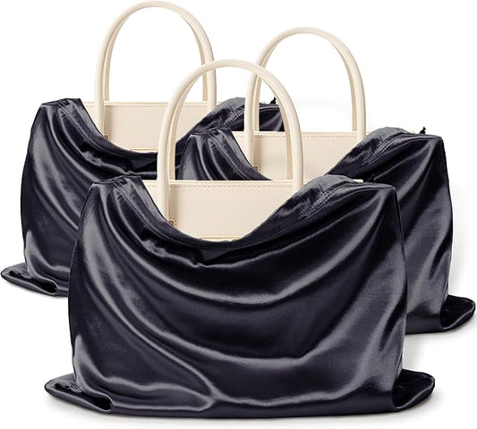 Vonty 3 Pack Silky Dust Bags for Shoes and Purses, Satin Drawstring Bag for HandBags Boots - Black Shoe Bag Silk Dust Cover Bag Protector Travel Storage Pouch(19.6 x 15.7 In)