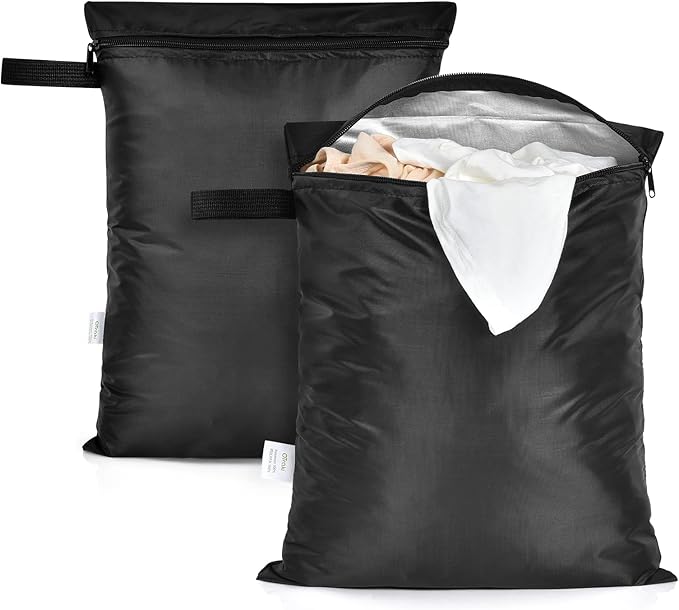 OTraki 12x16 inch Wet Bag 2Pcs Waterproof Swim Bag for Wet Clothes Small Swimsuit Dirty Clothes Laundry Bag Travel Machine Washable for Gym Beach Pool Drying Do Not Exceed 176℉ Black