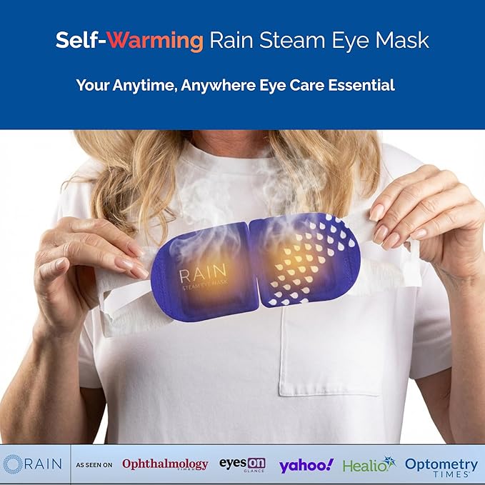 Rain Self Heating Steam Eye Mask for Dry Eyes - Warming Eye Compress with Moist Heat Therapy - Disposable Hot Compress Relief for Stye Treatment, Eye Fatigue & Dry Eye Relief (20 Masks)
