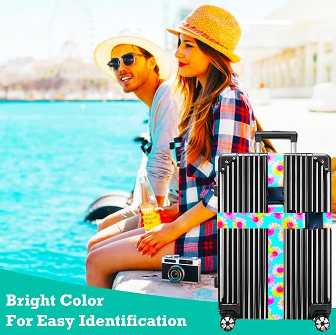 Luggage Straps for Suitcases TSA Approved Easy Pack Organized Suitcase Strap, Luggage Strap, Luggage Belt Strap, Bag Straps for Luggage. Buckle Straps Travel Accessories (Turqoise Flower)