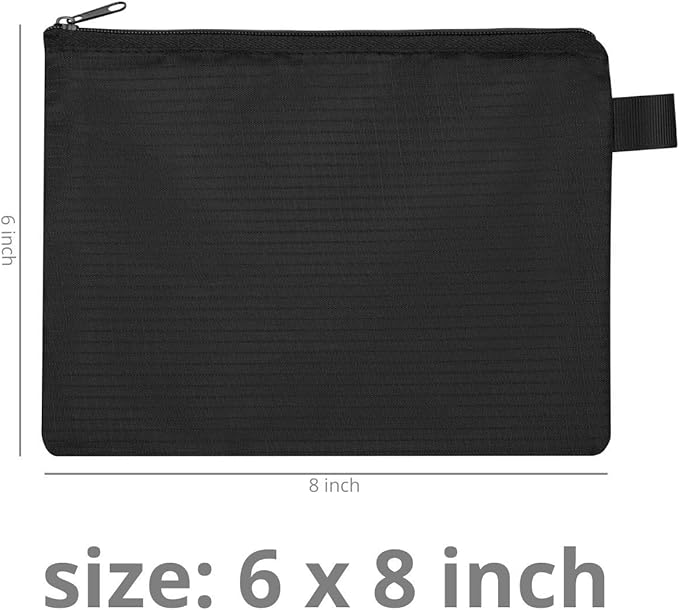 Small Black Nylon Zipper Pouch (6x8 Inch - Set of 5) For Travel Cosmetics Cables Documents Office Supplies Organizer Bag