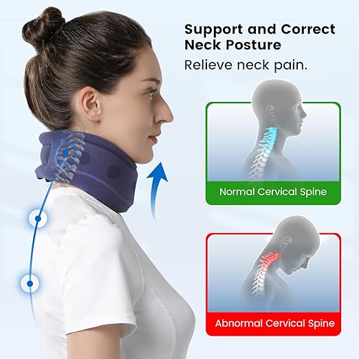 Velpeau Neck Brace for Neck Pain and Support - Soft Cervical Collar for Sleeping, Snoozing, Sleeping Upright, Anti-Snoring, Sleep Apnea for Women & Men (Blue, Enhanced Version, M: 11.5-14"/3″)