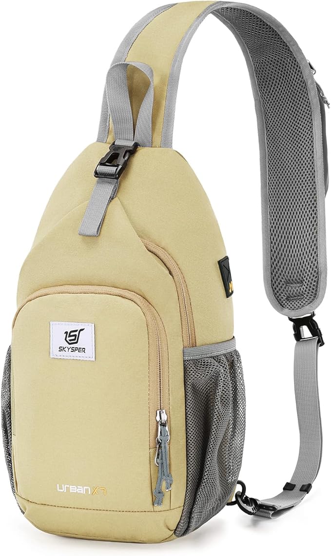 SKYSPER Sling Bag RFID Crossbody Sling Backpack Cross Body Shoulder Bag Travel Hiking Daypack for Women Men(Khaki)