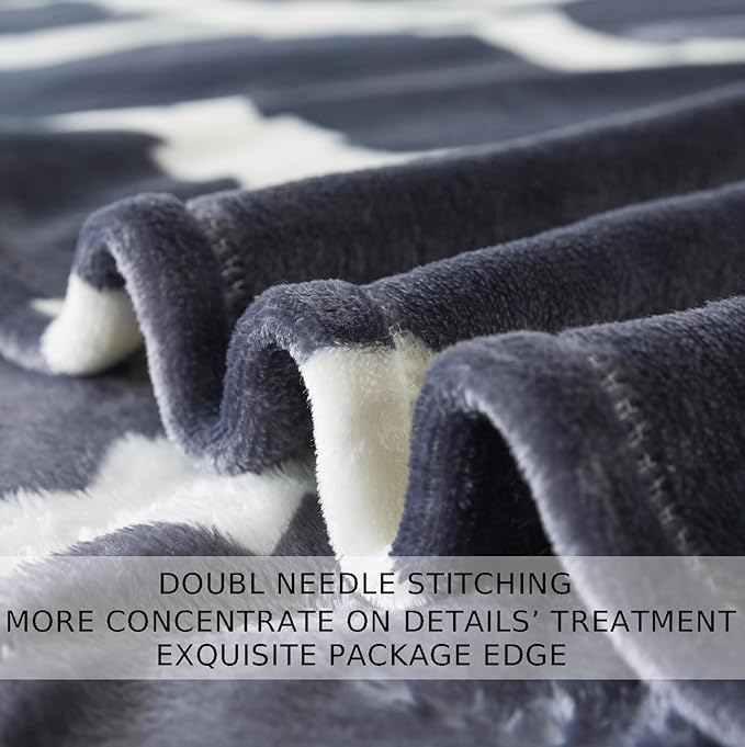 Gray Pattern Queen Size Blanket,90x90 Inches Microfiber Soft Cozy Fluffy Warm Hand Made Queen Throw Blankets for Queen Full Bed,Couch, Sofa, Chair, Camping, Picnic,Grey and White