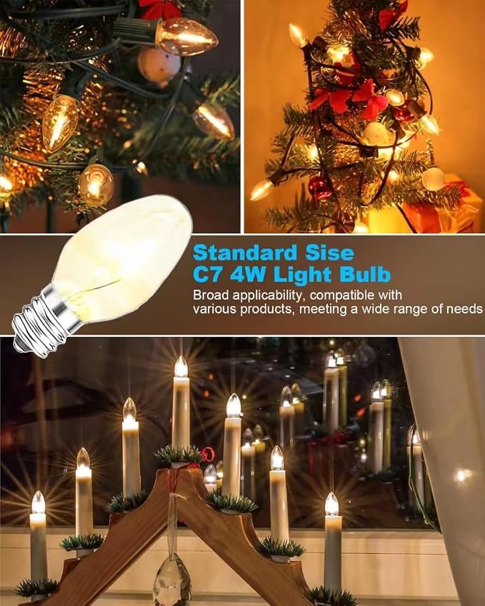 Night Light Bulbs - 4W Dimmable Warm White - E12 Base - Small Clear Glass, C7
