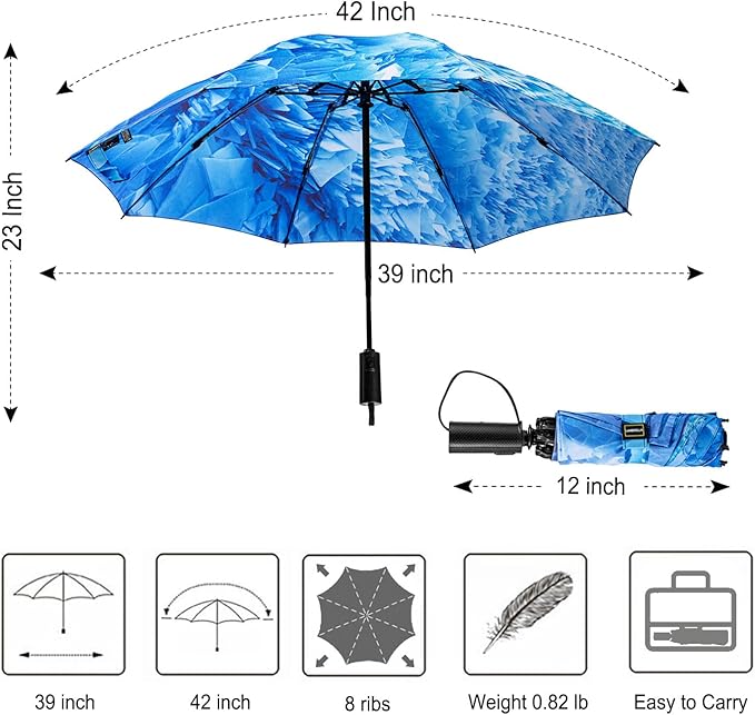 LANBRELLA Compact Reverse Folding Umbrella Auto Windproof Travel Umbrella