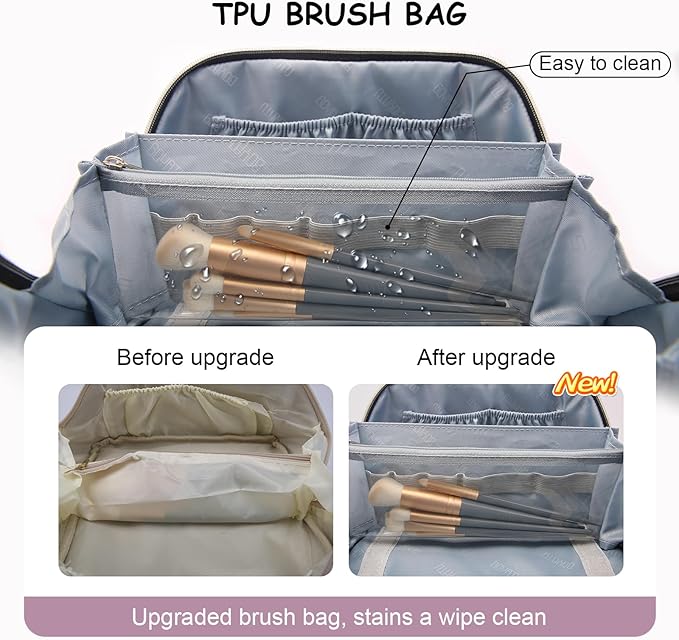 BOYATU Travel Makeup Bag Organizer Cosmetic Bag: 3 Pcs Set Make up Bags for Women with Handle - Waterproof Vegan Leather Toiletry Bags Travel Essentials Pouch with Compartments (C-06-Purple)