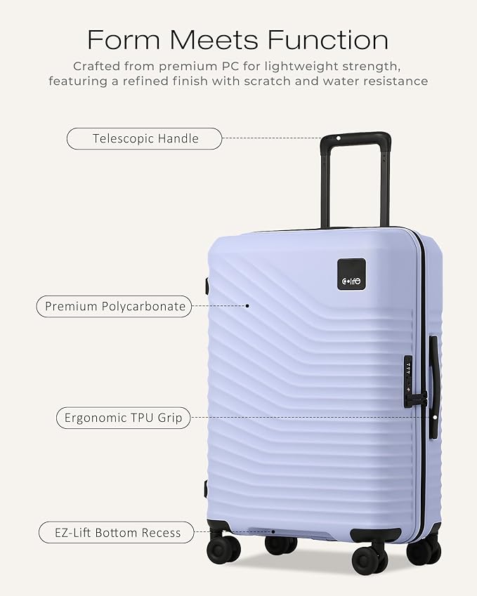 Coolife Luggage Suitcases Hardside Lightweight: Durable PC Expandable Travel 3 Piece Set with Dual Spinner Wheels & TSA Lock, 20/24/28 (20" Expandable) (Light Purple, 3-Piece Set (20/24/28))