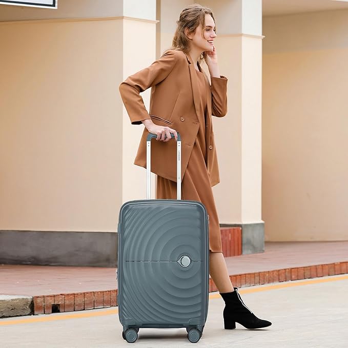 LARVENDER Carry On Luggage 22x14x9 Airline Approved, Expandable PP 20 inch Carry On Suitcases with Wheels, Lightweight Luggage Sets 3 Pieces for Women(GREY GREEN/20/BP/TB)