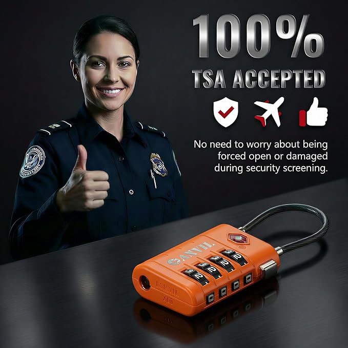 ANVIL TSA Approved Luggage Locks with Search Alert Indicator, 4-Digit Combination Suitcase Lock, Advanced TSA008 Core Heavy Duty Anti-Theft Travel Lock for Double Zippers, Backpacks (4, Orange)