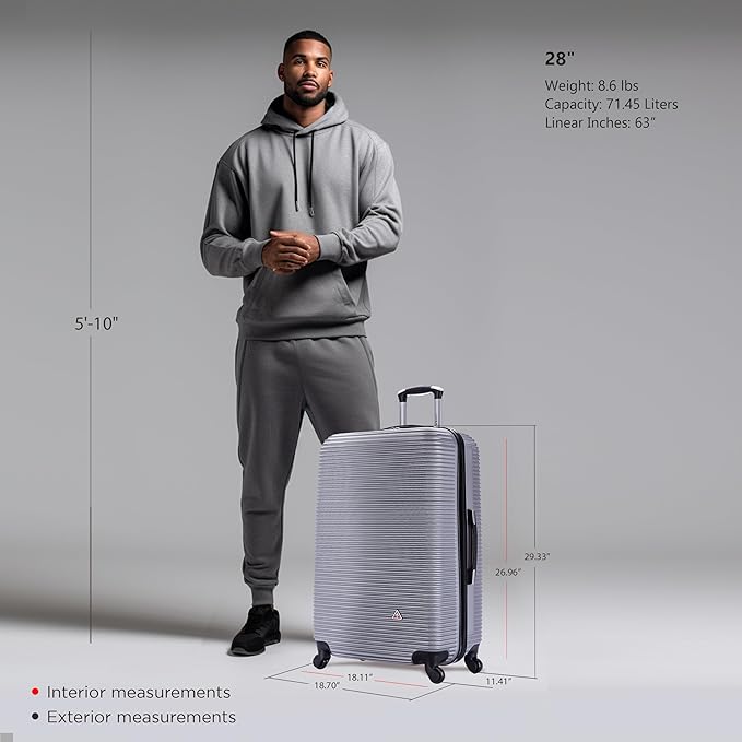 InUSA ROYAL Hardside Spinner Luggage with Ergonomic Handles | Spacious Travel Suitcase with Four Spinner Wheels and Studs | 28 Inch Large Spinner Luggage | Silver