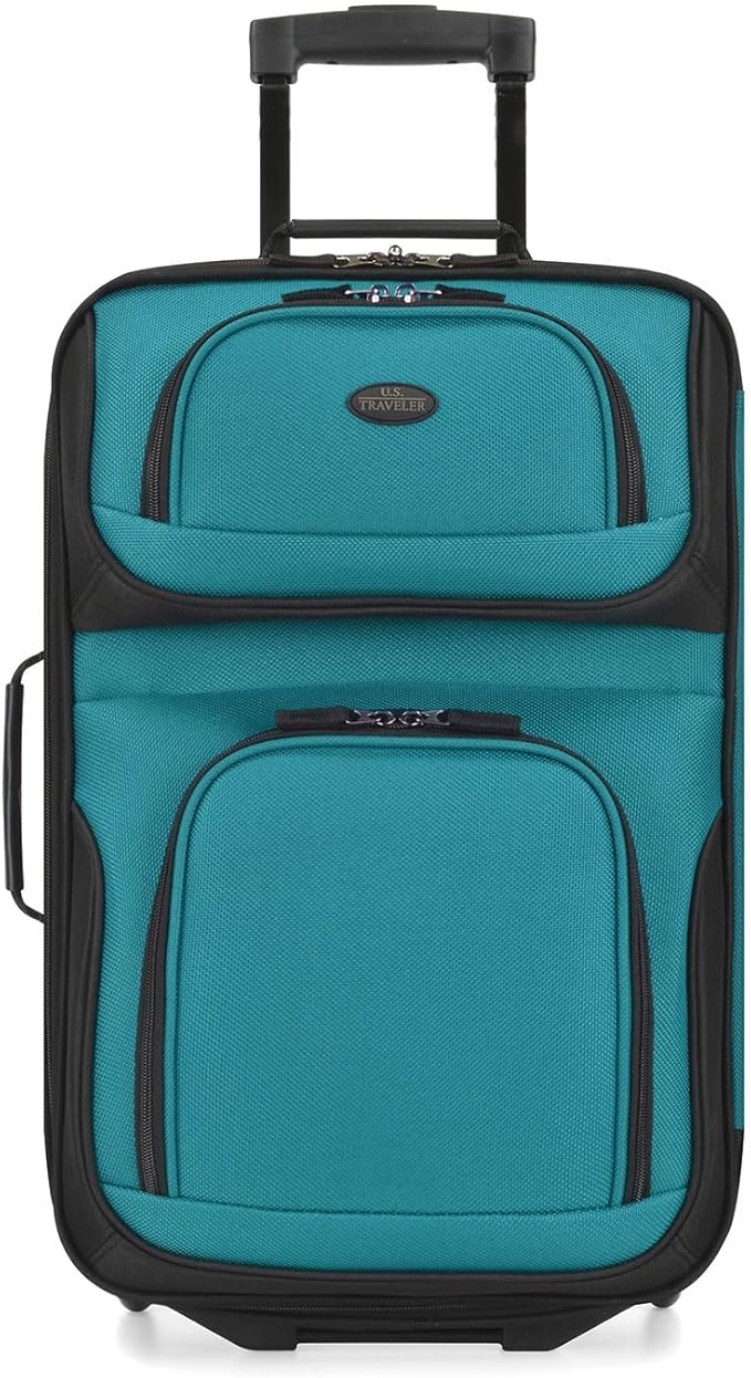U.S. Traveler Rio Lightweight Softside Rolling Carry-on Suitcase, 2-Wheel Single, Teal